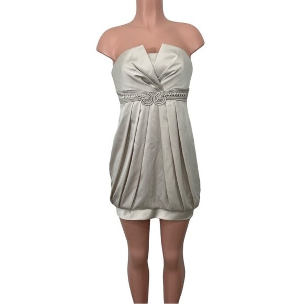 NWT BCBGMaxAzria Satin Pleated Strapless Mini Dress Size 4 Champagne‎ Color